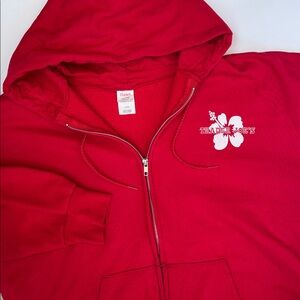 Trader Joe's  Red Hibiscus Hoodie Sweatshirt Full Zip Hawaiian Floral Mens Large